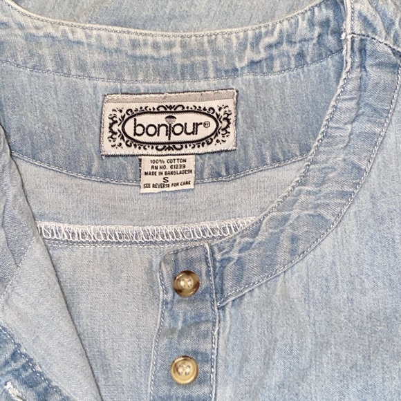 Bonjour Button Up Long Sleeved Denim Jean Shirt Light Blue Size Small - Picture 9 of 13